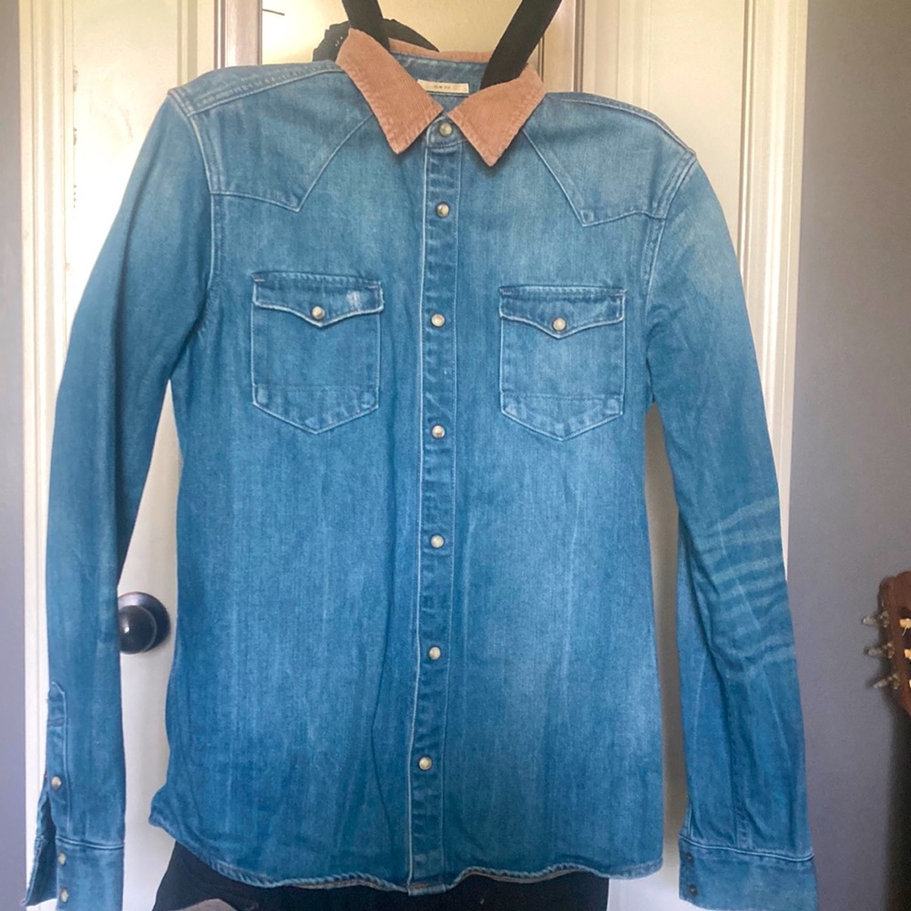 All Saints denim button down with corduroy collar